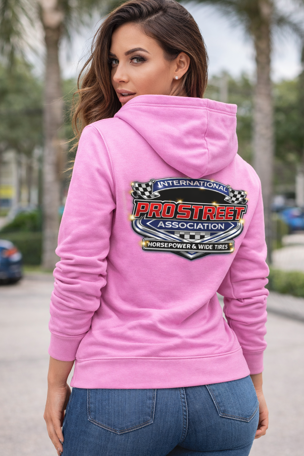 Women's Pullover Horsepower & Wide Tires Hoodie (Pink) thumbnail 3